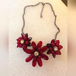 Black Tone Wine Red color Acrylic Floral Necklace with Matching Earrings